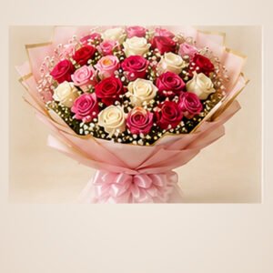 Pink, Red & White Rose Grand Bouquet